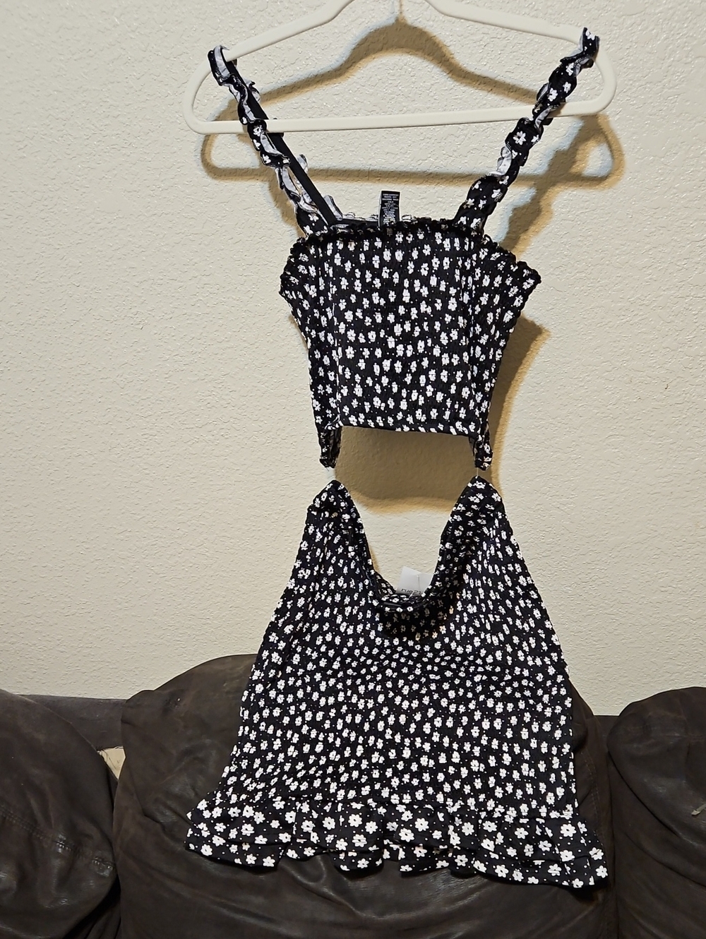 Rue21 Black & White Floral Smocked Crop Top and Skirt Set